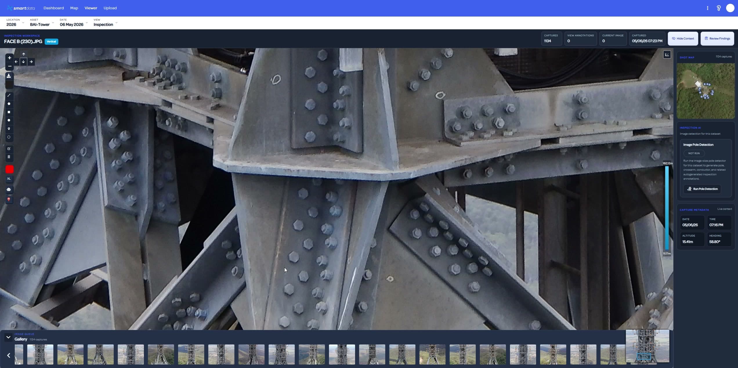 SmartData inspection viewer showing tower inspection imagery